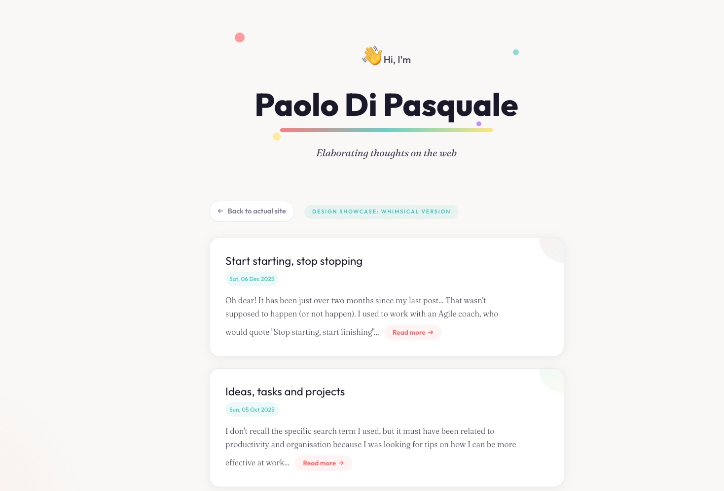 A screengrab of the whimsical design